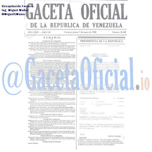 Gaceta Oficial 36448 del 7 Mayo 1998