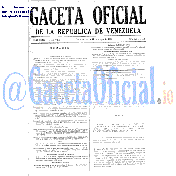 Gaceta Oficial 36450 del 11 Mayo 1998