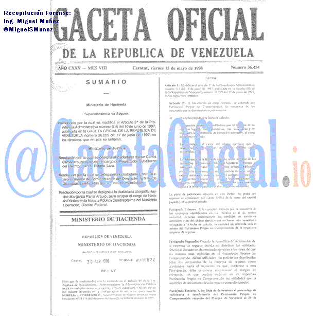 Gaceta Oficial 36454 del 15 Mayo 1998
