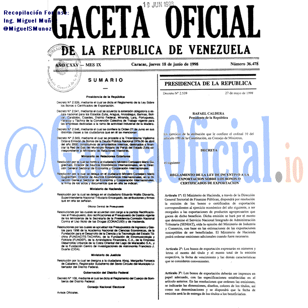 Gaceta Oficial 36478 del 18 Junio 1998
