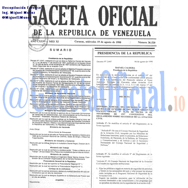 Gaceta Oficial 36520 del 19 Agosto 1998