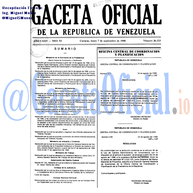 Gaceta Oficial 36533 del 7 Septiembre 1998