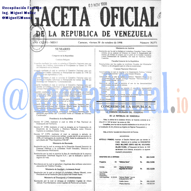 Gaceta Oficial 36571 del 30 Octubre 1998