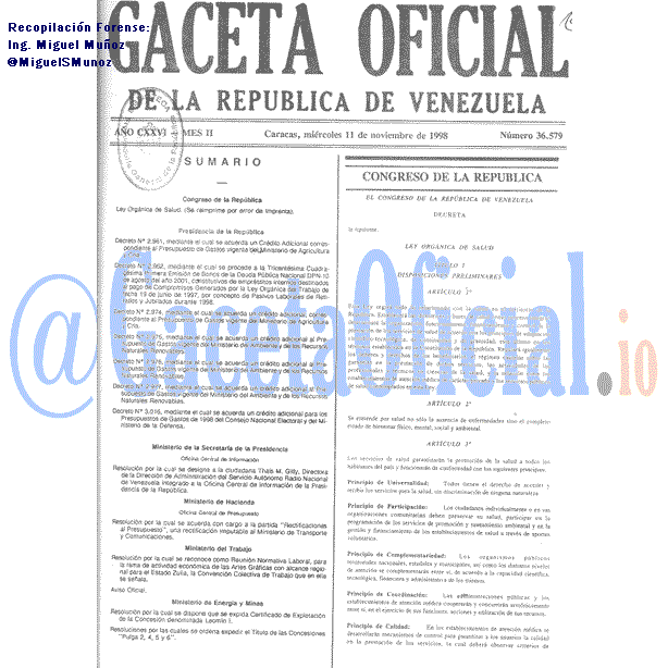 Gaceta Oficial 36579 del 11 Noviembre 1998