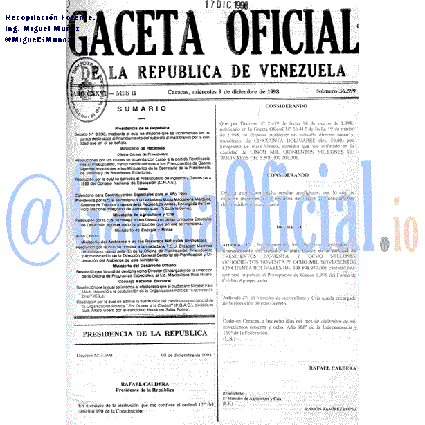 Gaceta Oficial 36599 del 9 Diciembre 1998