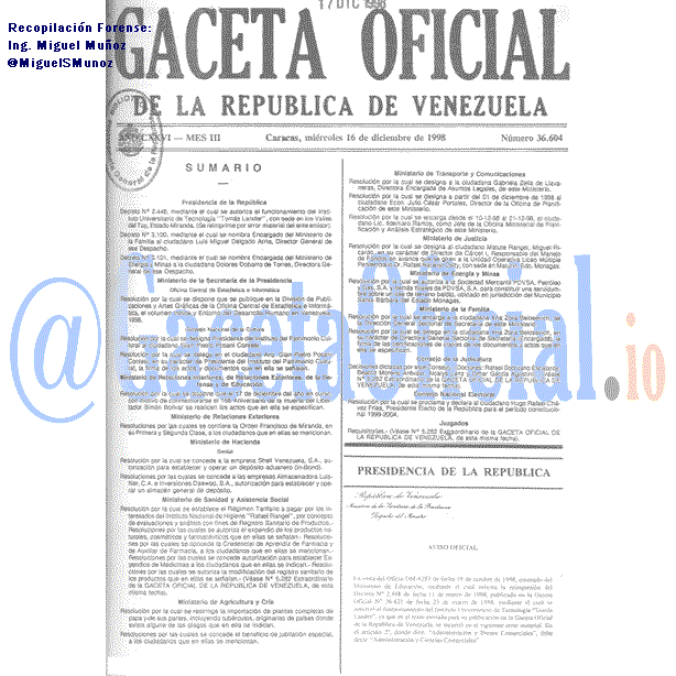 Gaceta Oficial 36604 del 16 Diciembre 1998