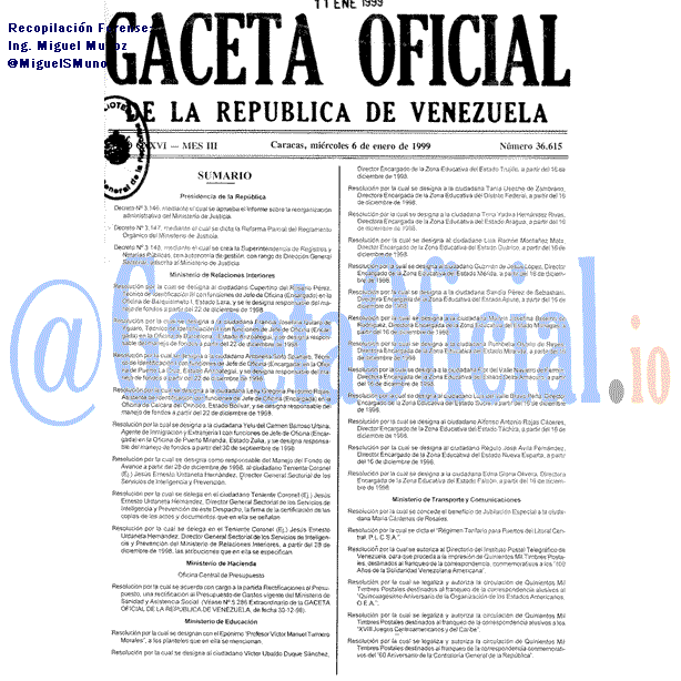 Gaceta Oficial 36615 del 6 Enero 1999