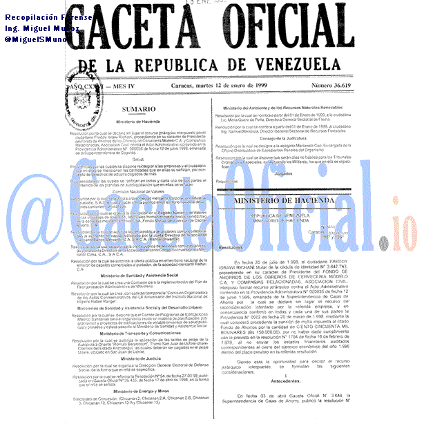 Gaceta Oficial 36619 del 12 Enero 1999