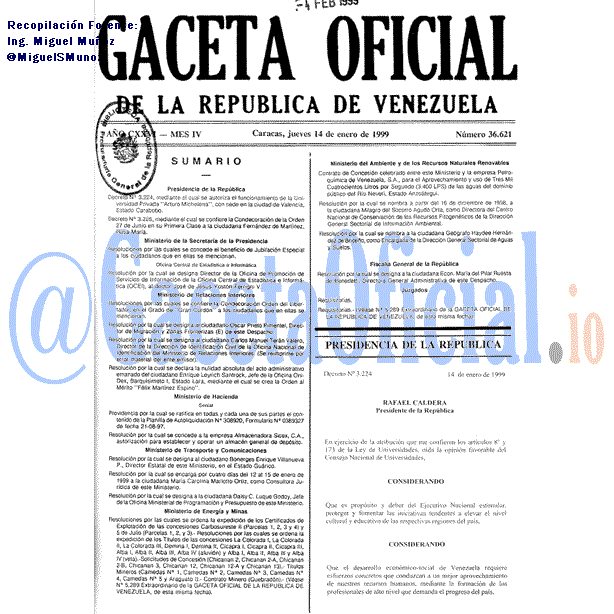 Gaceta Oficial 36621 del 14 Enero 1999