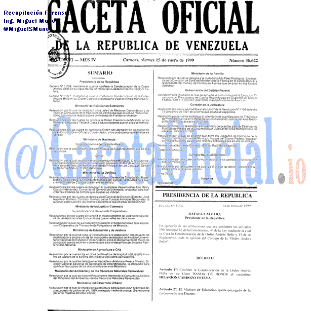 Gaceta Oficial 36622 del 15 Enero 1999