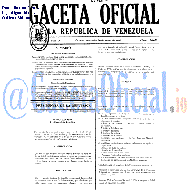 Gaceta Oficial 36625 del 20 Enero 1999