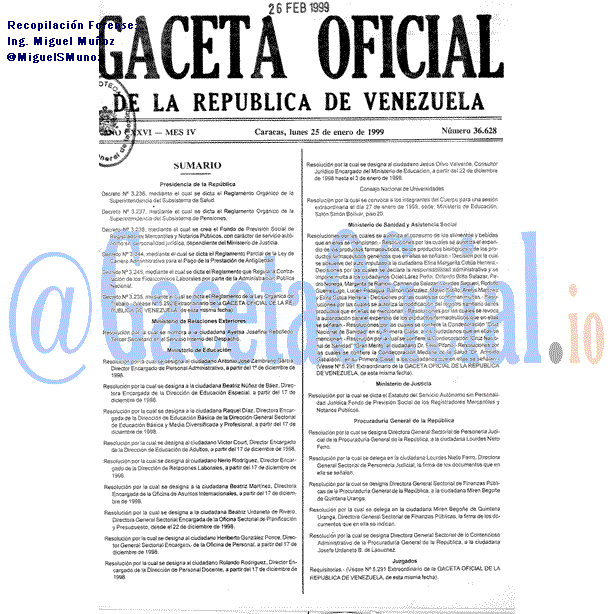 Gaceta Oficial 36628 del 25 Enero 1999