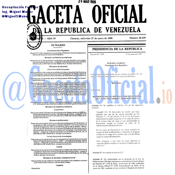 Gaceta Oficial 36630 del 27 Enero 1999