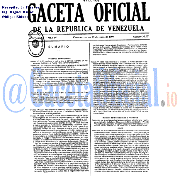 Gaceta Oficial 36632 del 29 Enero 1999