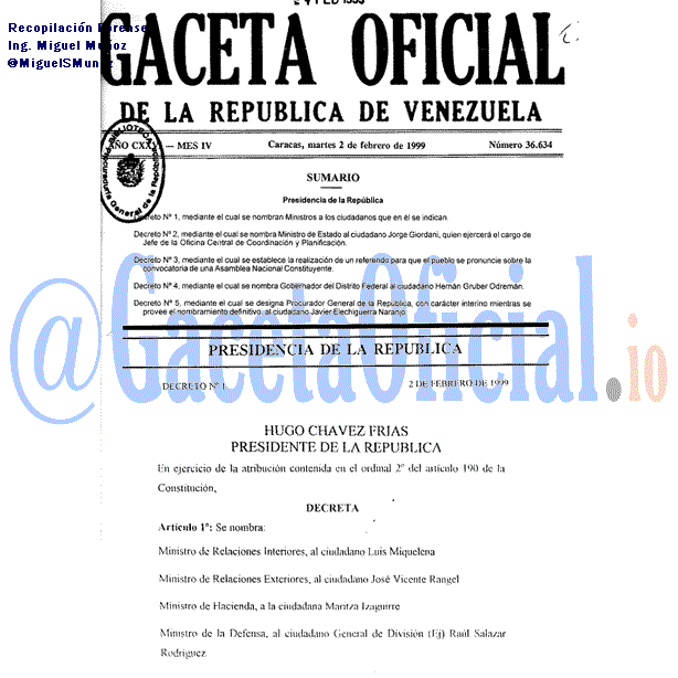 Gaceta Oficial 36634 del 2 Febrero 1999