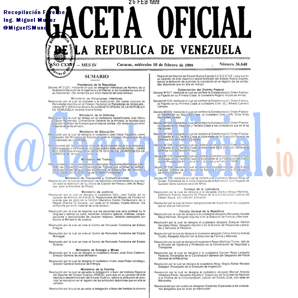 Gaceta Oficial 36640 del 10 Febrero 1999