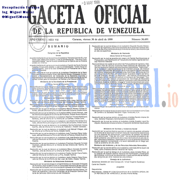 Gaceta Oficial 36691 del 30 Abril 1999