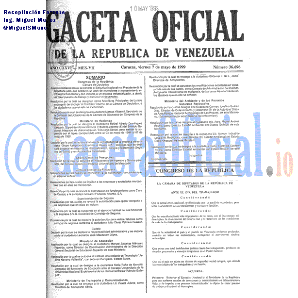 Gaceta Oficial 36696 del 7 Mayo 1999