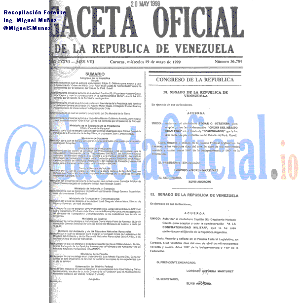 Gaceta Oficial 36704 del 19 Mayo 1999