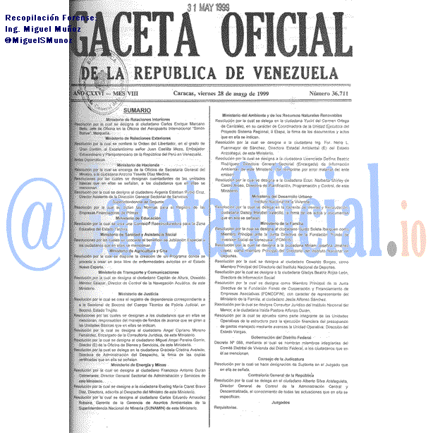 Gaceta Oficial 36711 del 28 Mayo 1999