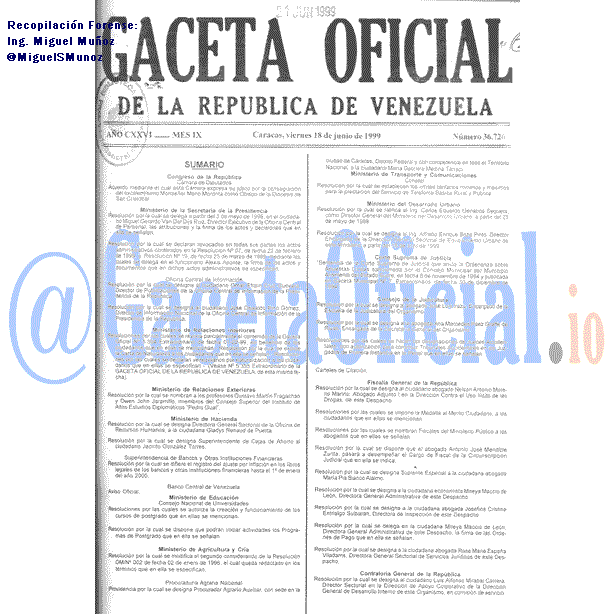 Gaceta Oficial 36726 del 18 Junio 1999