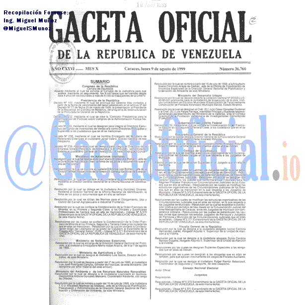 Gaceta Oficial 36760 del 9 Agosto 1999