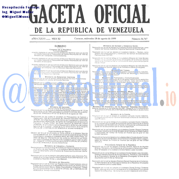 Gaceta Oficial 36767 del 18 Agosto 1999