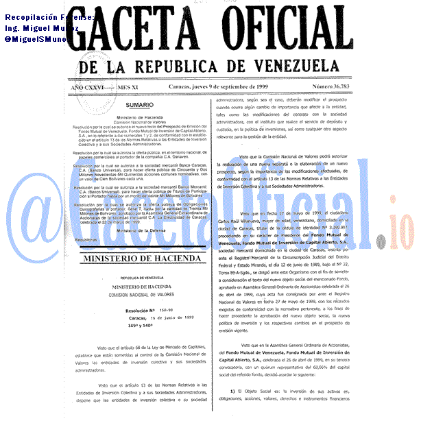 Gaceta Oficial 36783 del 9 Septiembre 1999