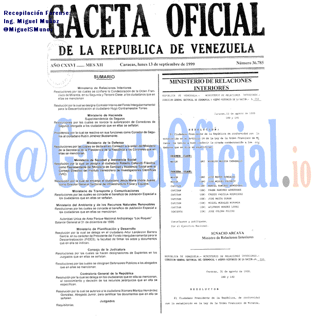 Gaceta Oficial 36785 del 13 Septiembre 1999
