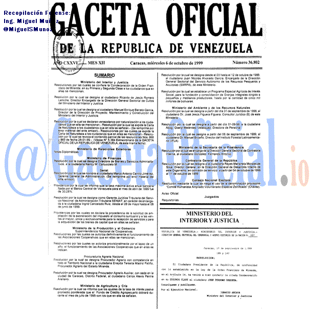 Gaceta Oficial 36802 del 6 Octubre 1999