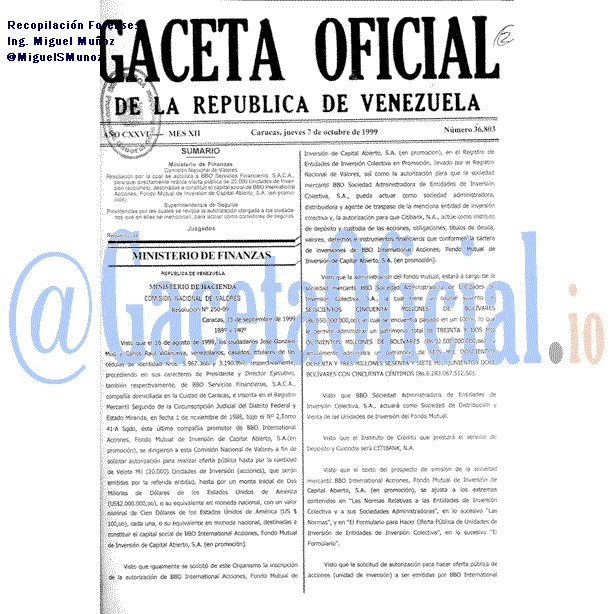 Gaceta Oficial 36803 del 7 Octubre 1999
