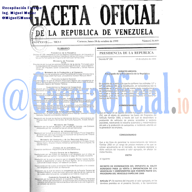 Gaceta Oficial 36809 del 18 Octubre 1999