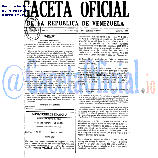 Gaceta Oficial 36818 del 29 Octubre 1999