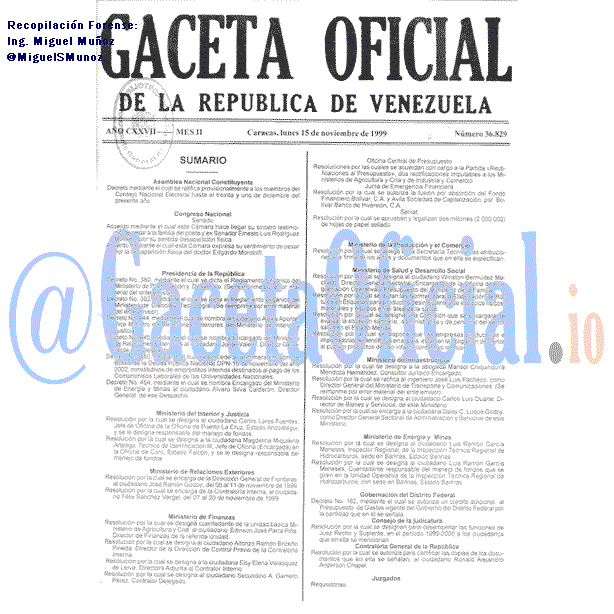 Gaceta Oficial 36829 del 15 Noviembre 1999