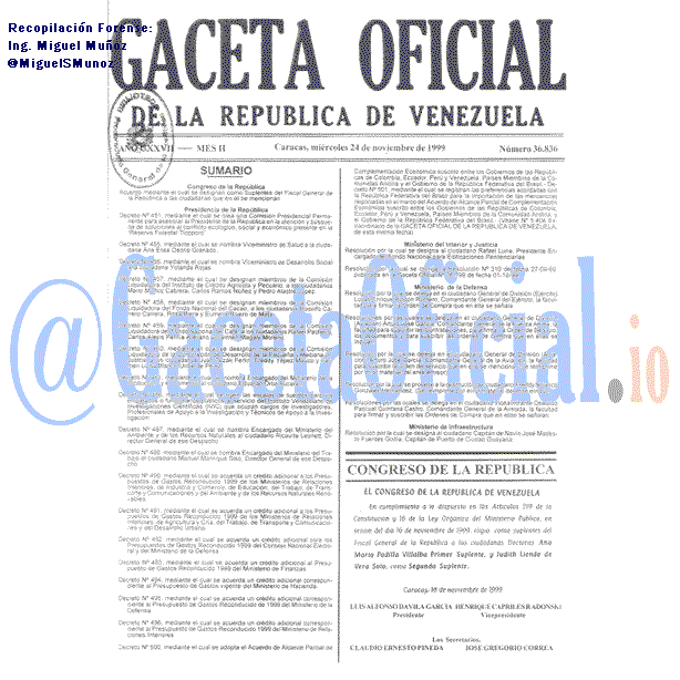 Gaceta Oficial 36836 del 24 Noviembre 1999