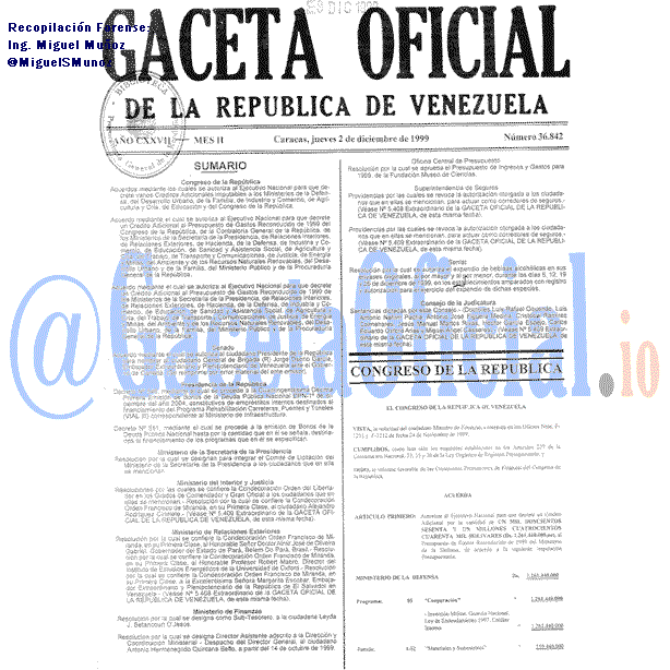 Gaceta Oficial 36842 del 2 Diciembre 1999