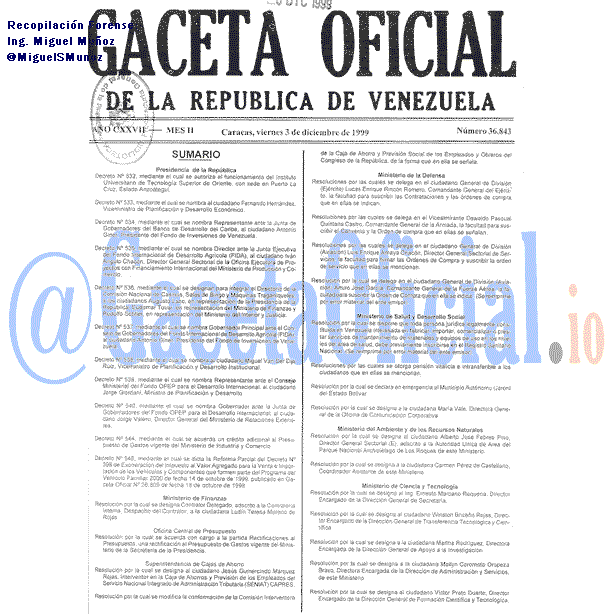 Gaceta Oficial 36843 del 3 Diciembre 1999