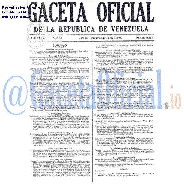 Gaceta Oficial 36853 del 20 Diciembre 1999