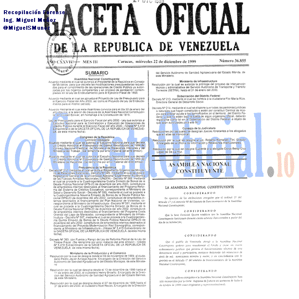 Gaceta Oficial 36855 del 22 Diciembre 1999