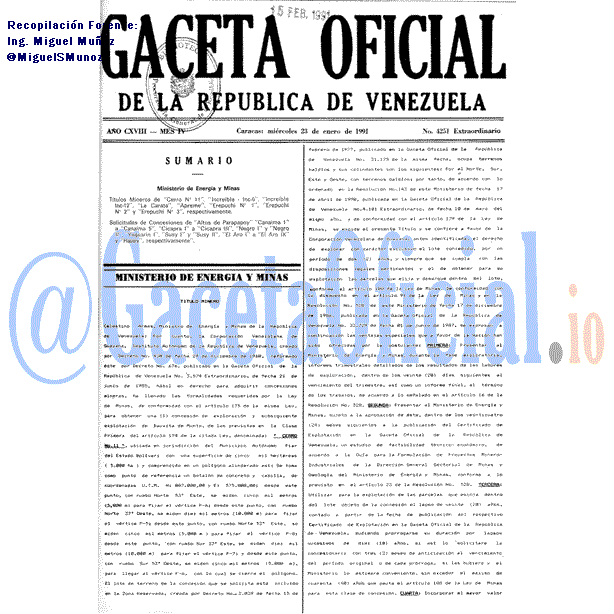 Gaceta Oficial 4251 del 23 Enero 1991