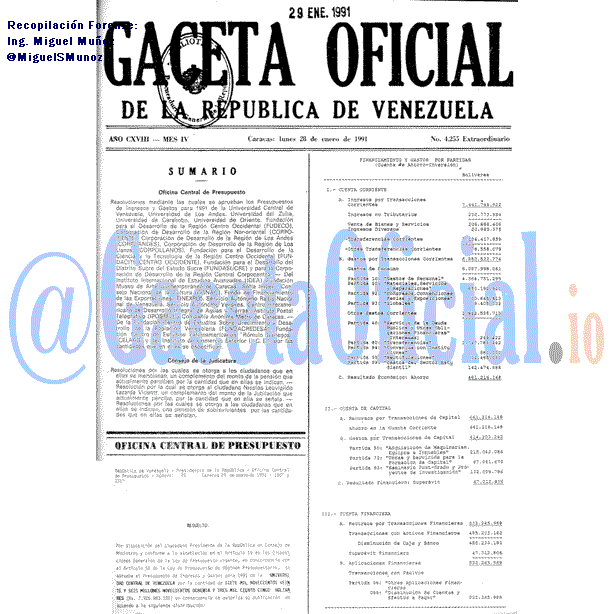 Gaceta Oficial 4255 del 28 Enero 1991