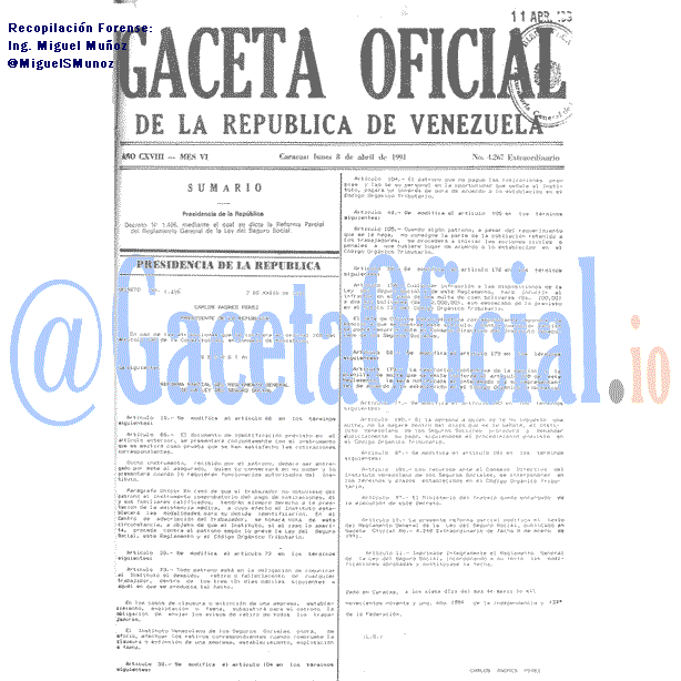 Gaceta Oficial 4267 del 8 Abril 1991