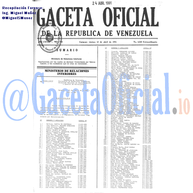 Gaceta Oficial 4268 del 12 Abril 1991