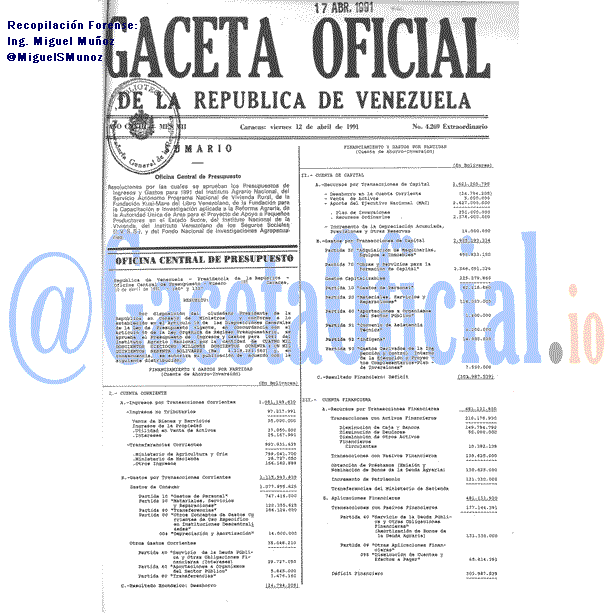 Gaceta Oficial 4269 del 12 Abril 1991
