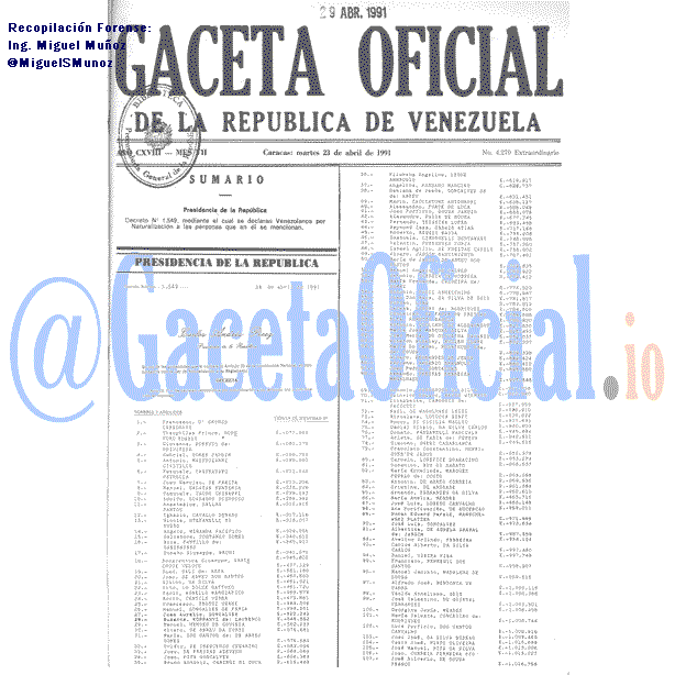 Gaceta Oficial 4270 del 23 Abril 1991