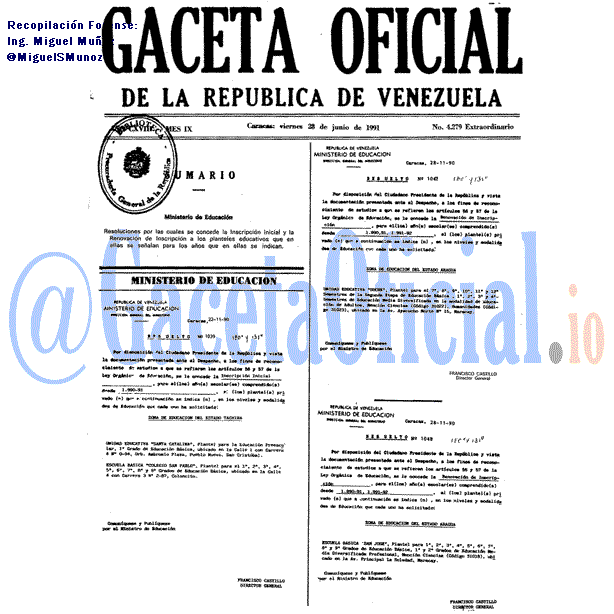 Gaceta Oficial 4279 del 28 Junio 1991