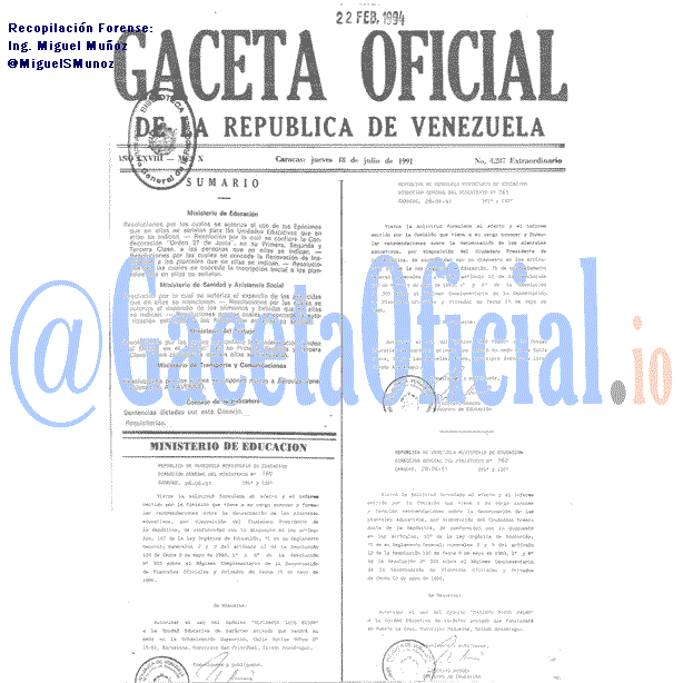 Gaceta Oficial 4287 del 18 Julio 1991