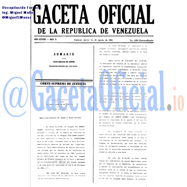 Gaceta Oficial 4294 del 1 Agosto 1991