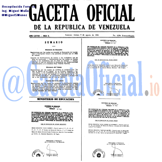 Gaceta Oficial 4296 del 9 Agosto 1991