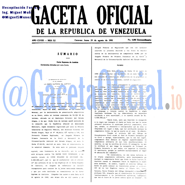 Gaceta Oficial 4303 del 19 Agosto 1991